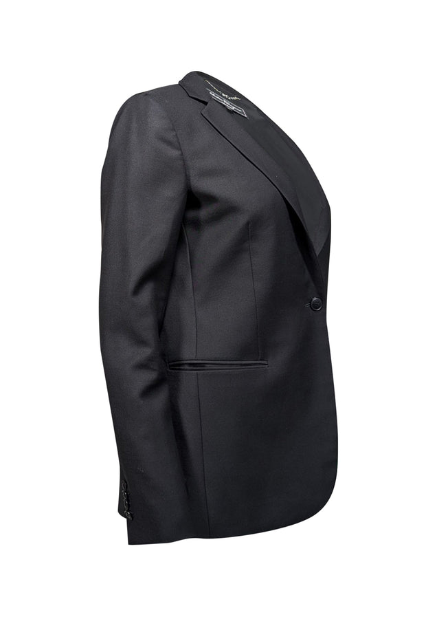 Current Boutique-Ferragamo - Black Wool Blend Single Button Blazer Sz 6