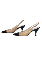 Current Boutique-Ferragamo - Cream & Black Cap Toe Slingback Pumps Sz 6.5