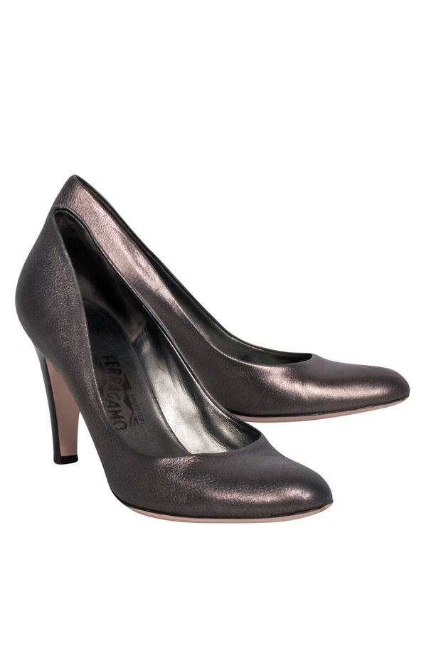 Current Boutique-Ferragamo - Gunmetal Leather Pumps Sz 9