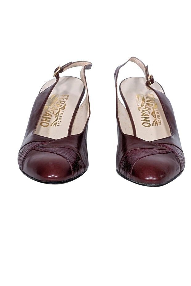 Current Boutique-Ferragamo - Maroon Strappy Sling Back Pumps Sz 9.5