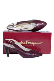 Current Boutique-Ferragamo - Maroon Strappy Sling Back Pumps Sz 9.5