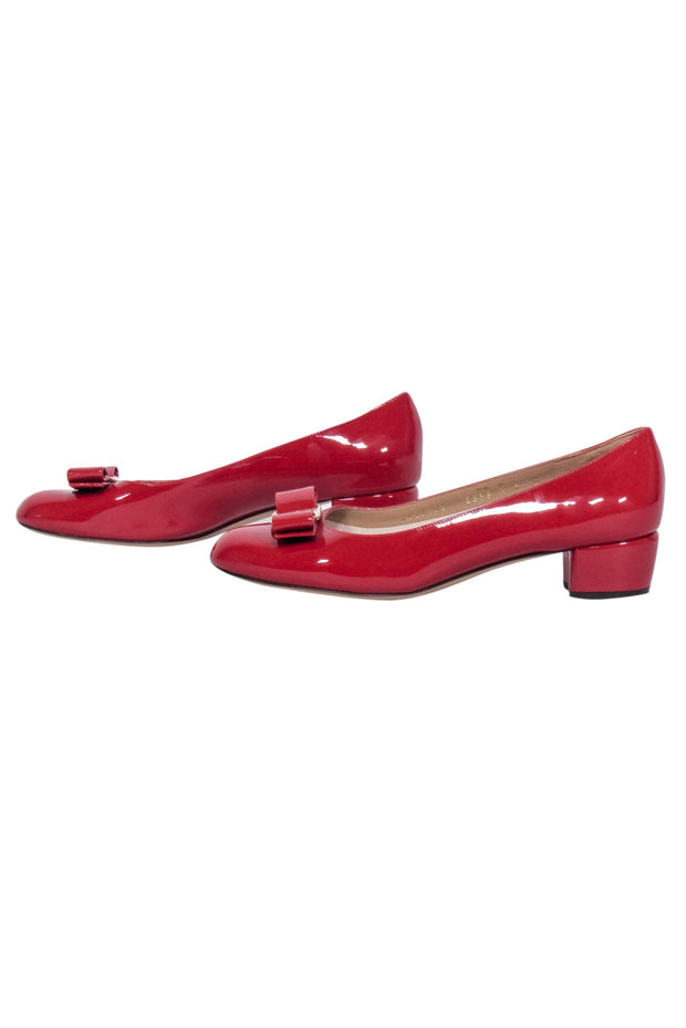 Current Boutique-Ferragamo - Red Patent Leather "Vara" Bow Pumps Sz 7