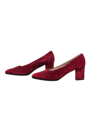 Current Boutique-Ferragamo - Red Suede Pumps w/ Logo Stitching Sz 9.0