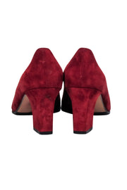 Current Boutique-Ferragamo - Red Suede Pumps w/ Logo Stitching Sz 9.0