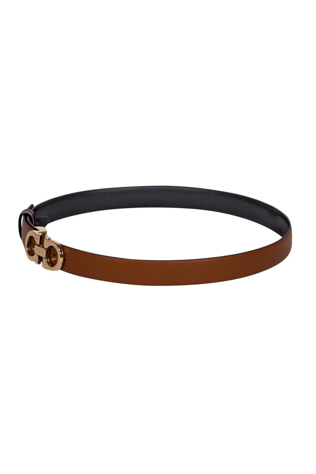 Current Boutique-Ferragamo - Tan & Black Leather Reversible Belt Sz M