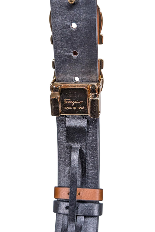 Current Boutique-Ferragamo - Tan & Black Leather Reversible Belt Sz M