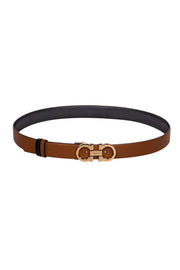 Current Boutique-Ferragamo - Tan & Black Leather Reversible Belt Sz M