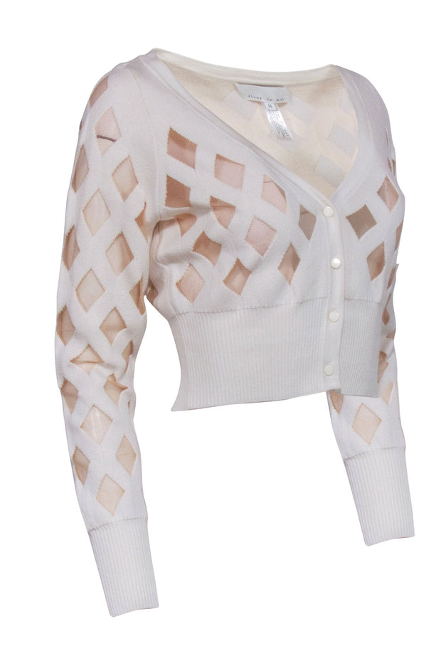 Current Boutique-Fleur Du Mal - Cream Cropped Cardigan w/ Sheer Diamond Pattern Sz M