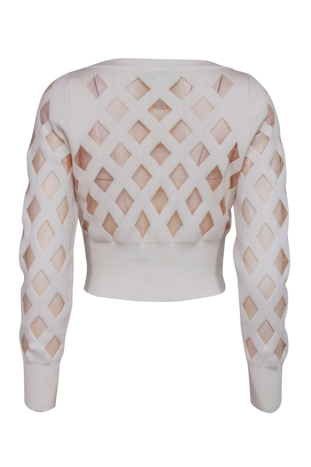 Current Boutique-Fleur Du Mal - Cream Cropped Cardigan w/ Sheer Diamond Pattern Sz M