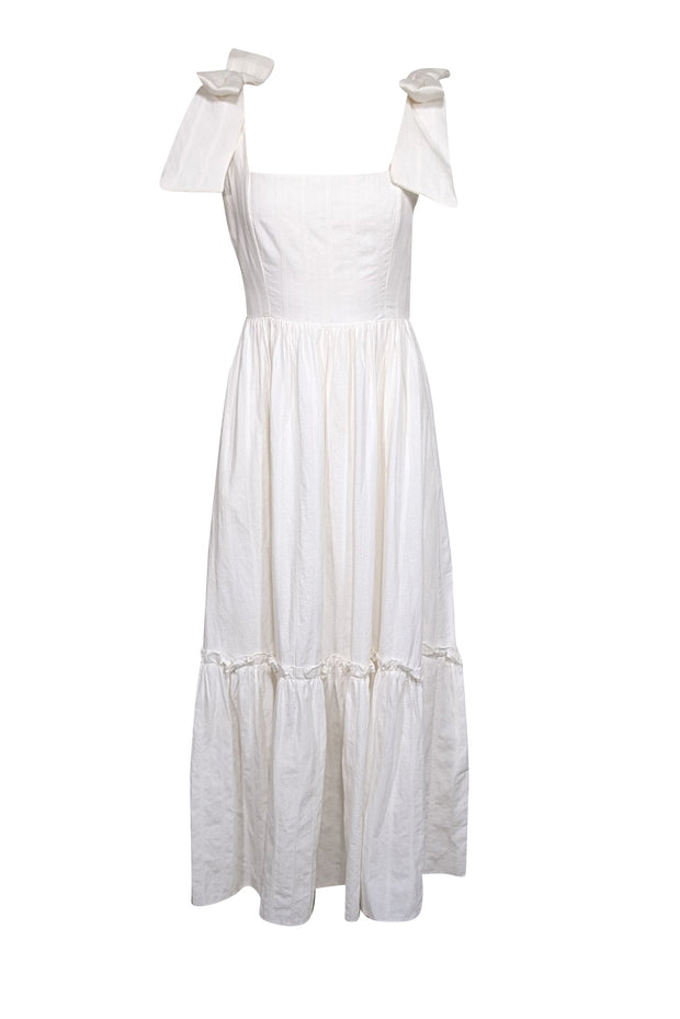 Current Boutique-Floraison Lane - Ivory Sleeveless Bow Strap "Elizabeth" Midi Dress Sz 4