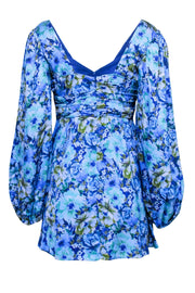 Current Boutique-For Love & Lemons - Blue & Green Floral Print Long Sleeve Mini Dress Sz L