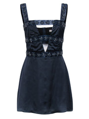 Current Boutique-For Love & Lemons - Navy Sleeveless Beaded Trim Mini Dress Sz S