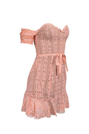 Current Boutique-For Love & Lemons - Peach Lace Off-the-Shoulder Mini Dress Sz S