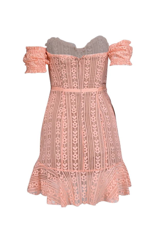 Current Boutique-For Love & Lemons - Peach Lace Off-the-Shoulder Mini Dress Sz S