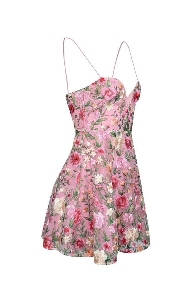 Current Boutique-For Love & Lemons - Pink Tulle Mini Dress w/ Floral Embroidery Sz XS