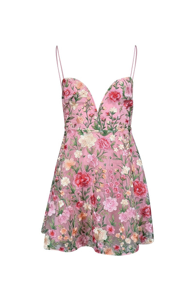 Current Boutique-For Love & Lemons - Pink Tulle Mini Dress w/ Floral Embroidery Sz XS