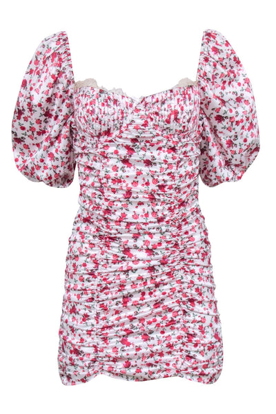 Current Boutique-For Love & Lemons - White & Pink Floral Puff Sleeve Dress Sz S