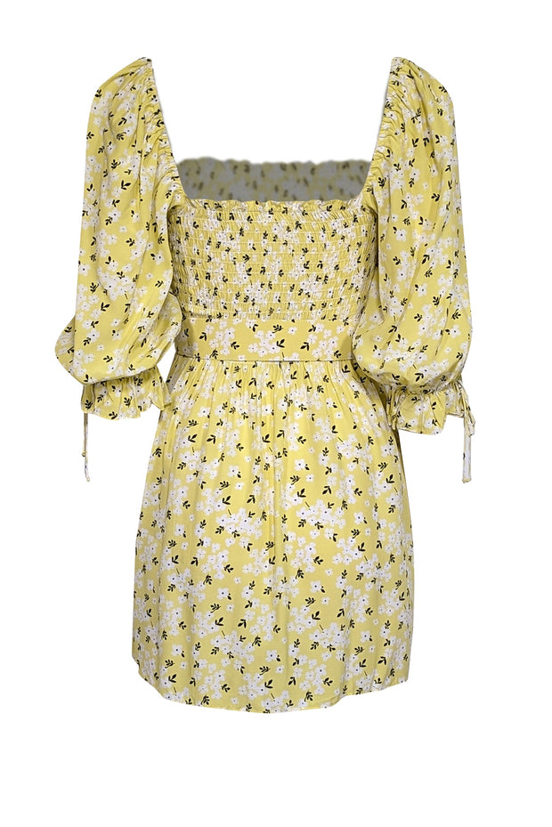 Current Boutique-For Love & Lemons - Yellow w/ White & Black Floral Print Puff Sleeve Mini Dress Sz S