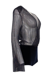 Current Boutique-Forte Forte - Navy Metallic Semi Sheer Wrap Top Sz 6