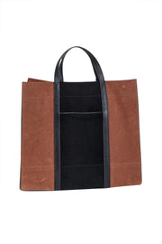 Current Boutique-Fossil - Tan &amp; Black Color-Block Suede Satchel Bag