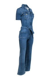 Current Boutique-Frame - Blue Denim Short Sleeve Belted Jumpsuit Sz XS