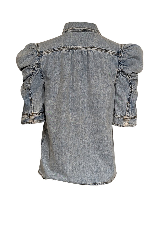 Current Boutique-Frame - Light Wash Denim Puff Sleeve Top Sz S