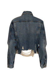 Current Boutique-Frame - Light Wash Distressed Cropped Denim Jacket Sz XS