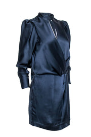 Current Boutique-Frame - Navy Silk Faux Wrap Dress Sz S