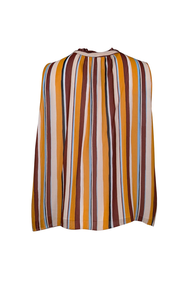 Current Boutique-Frame - Orange, Beige, & Burgundy Striped Silk Sleeveless Top Sz M