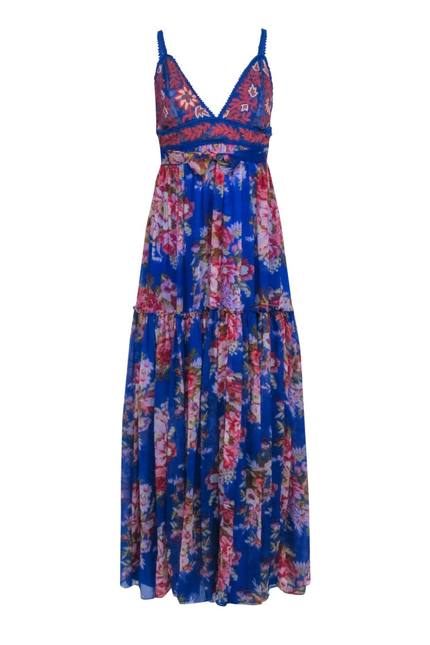 Current Boutique-Free People - Cobalt Blue Multi Color Floral Sleeveless Maxi Dress Sz XS