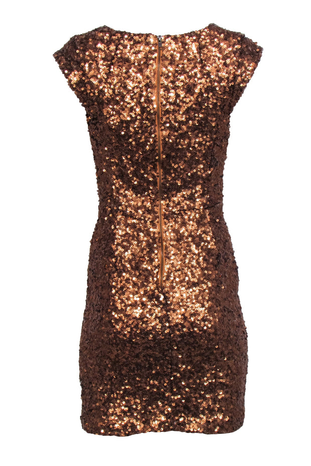 Current Boutique-French Connection - Bronze Sequin Cowl Neck Cap Sleeve Dress Sz 4