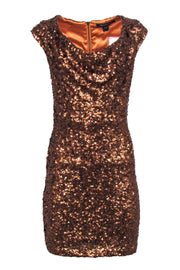 Current Boutique-French Connection - Bronze Sequin Cowl Neck Cap Sleeve Dress Sz 4