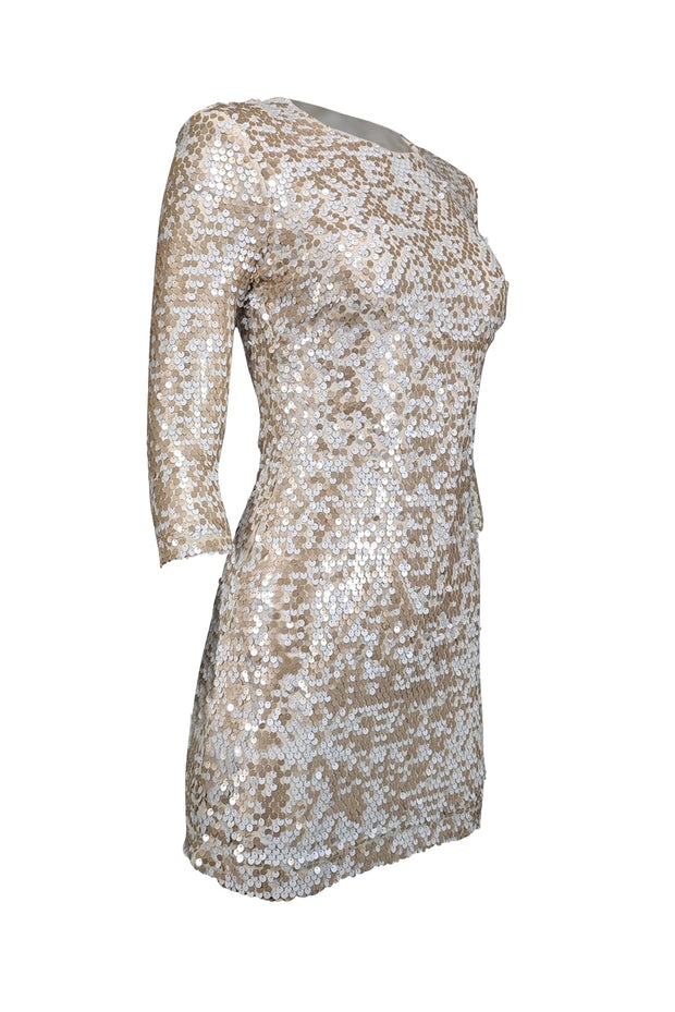 Current Boutique-French Connection - Cream & Champagne Iridescent Sequin Sheath Dress Sz 4