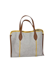 Current Boutique-Furla - Beige & Black Blend Handbag w/ Yellow Trim & Tan Leather Details