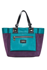 Current Boutique-Furla - Purple Suede & Teal Leather Mini Tote Bag