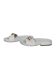 Current Boutique-Gabriela Hearst - Ivory Leather Slide Sandals w/ Gold Buckle Detail Sz 5