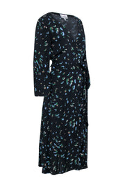 Current Boutique-Ganni - Black Floral Long Sleeve Maxi Wrap Dress Sz 6