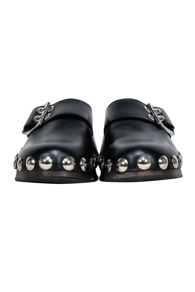 Current Boutique-Ganni - Black Leather Clogs w/ Silver Round Studs Sz 6