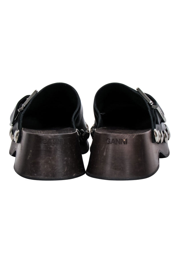 Current Boutique-Ganni - Black Leather Clogs w/ Silver Round Studs Sz 6