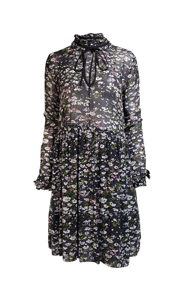 Current Boutique-Ganni - Black & Multicolor Floral Print Long Sleeve Mini Dress Sz 4