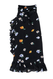 Current Boutique-Ganni - Black w/ Orange, Blue, & Green Floral Maxi Wrap Skirt Sz 2