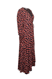 Current Boutique-Ganni - Black w/ Pink & Orange Floral Print Maxi Wrap Dress Sz 8