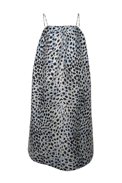 Current Boutique-Ganni - Blue & Black Leopard Jacquard Shift Dress Sz 6