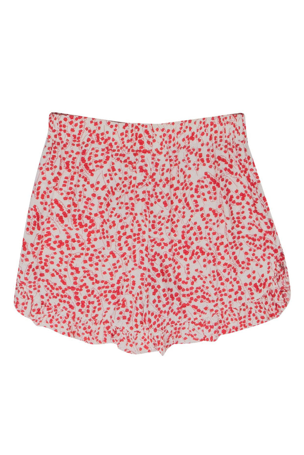 Current Boutique-Ganni - Cream w/ Red Floral Print Elastic Waist Shorts Sz 4