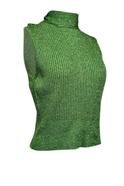 Current Boutique-Ganni - Green & Silver Knit Turtleneck Top w/ Tie Sz S