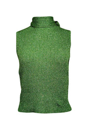 Current Boutique-Ganni - Green & Silver Knit Turtleneck Top w/ Tie Sz S