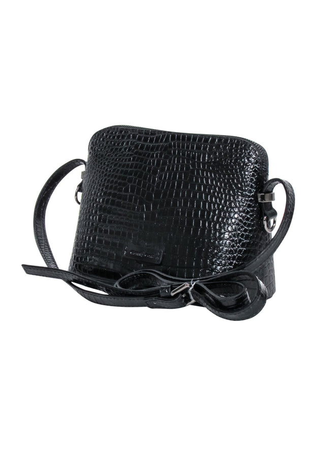 Current Boutique-Gianni Conti - Black Croc Embossed Leather Crossbody Bag