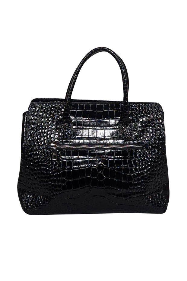 Current Boutique-Gianni Conti - Black Croc Embossed Leather Satchel Bag