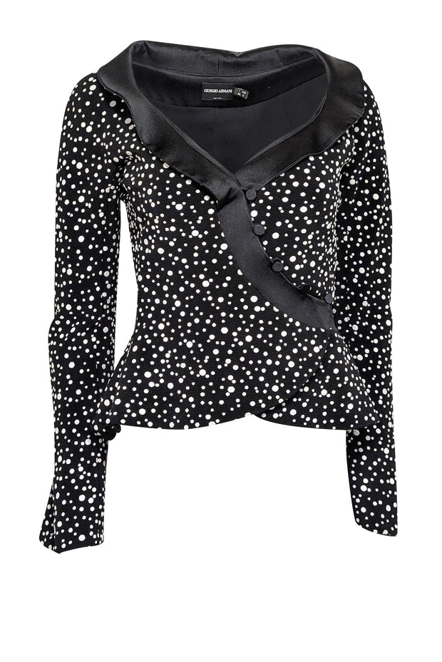 Current Boutique-Giorgio Armani - Black Polka Dot Wrap Button Blazer Sz 6