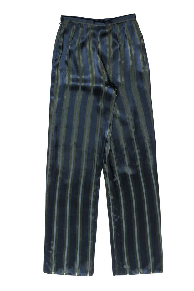 Current Boutique-Giorgio Armani - Navy & Green Stripe Satin Pants Sz 6